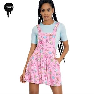 New Blackmilk mario Pink Mushroom Print apron Dress, size small